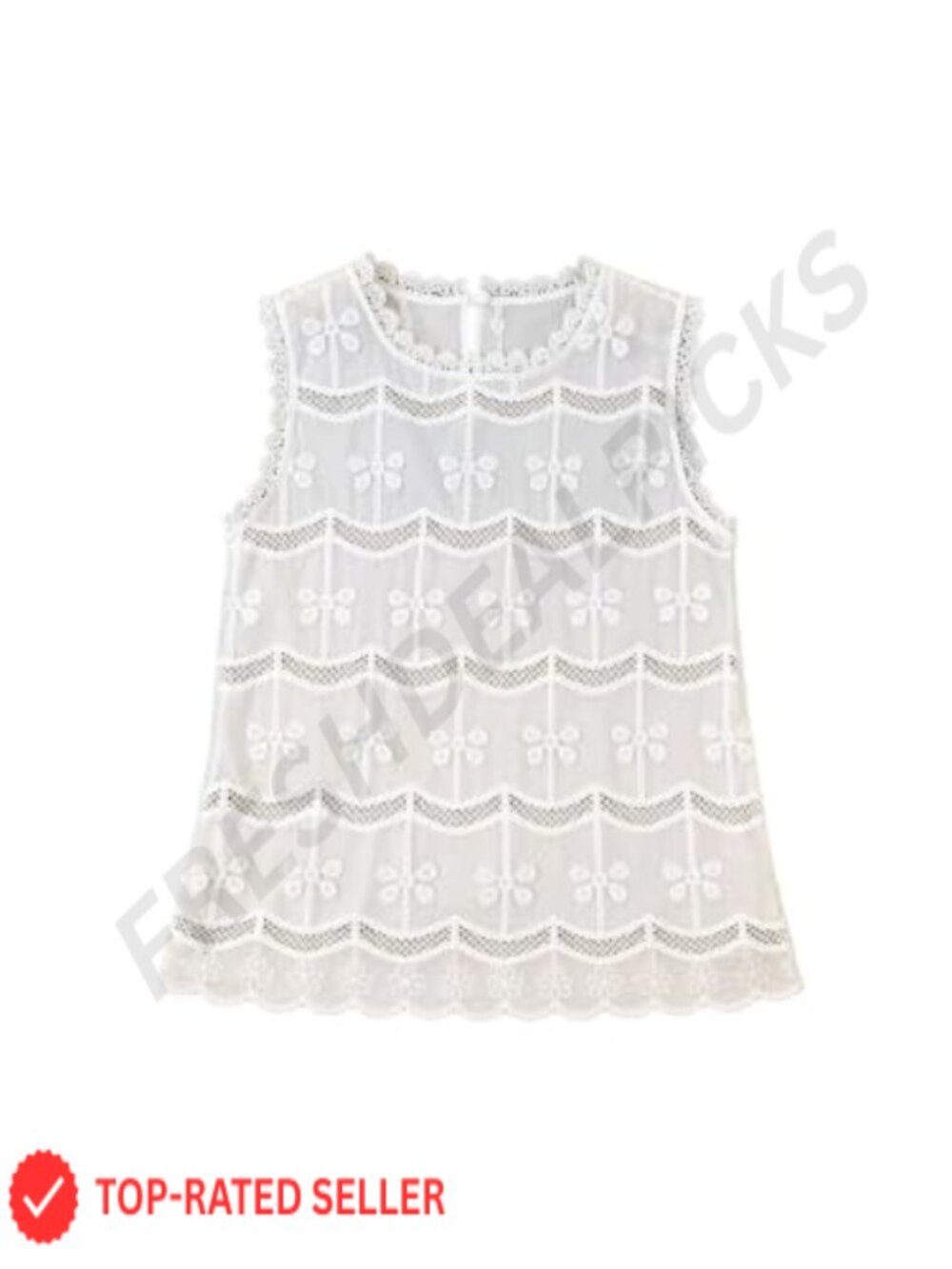 Lace Eyelet Tank Top Sleeveless Embroidered Scalloped Boho Blouse